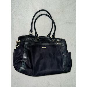 Rebecca Minkoff black vinyl and leather diaper bag